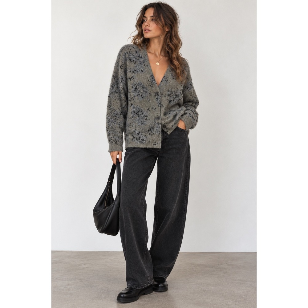 AllSaints Wool Blend Floral Leopard Cardigan Women Medium Grunge Indie Academia